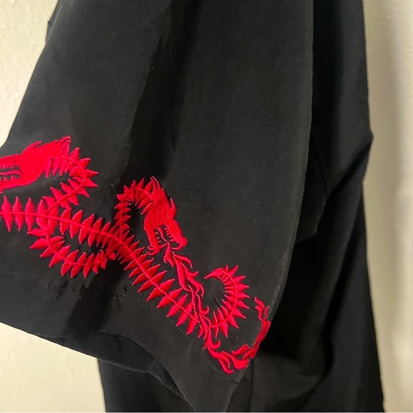Vintage Sapphire Lounge Men’s Large Black Dress Shirt Red Dragon Embroidery - Picture 5 of 9